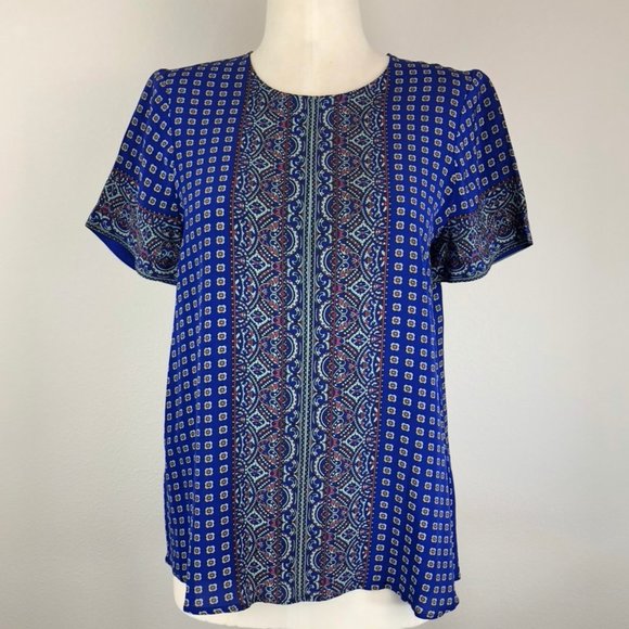 Madewell Short Sleeve Ascot Grid Blouse - Picture 2 of 8